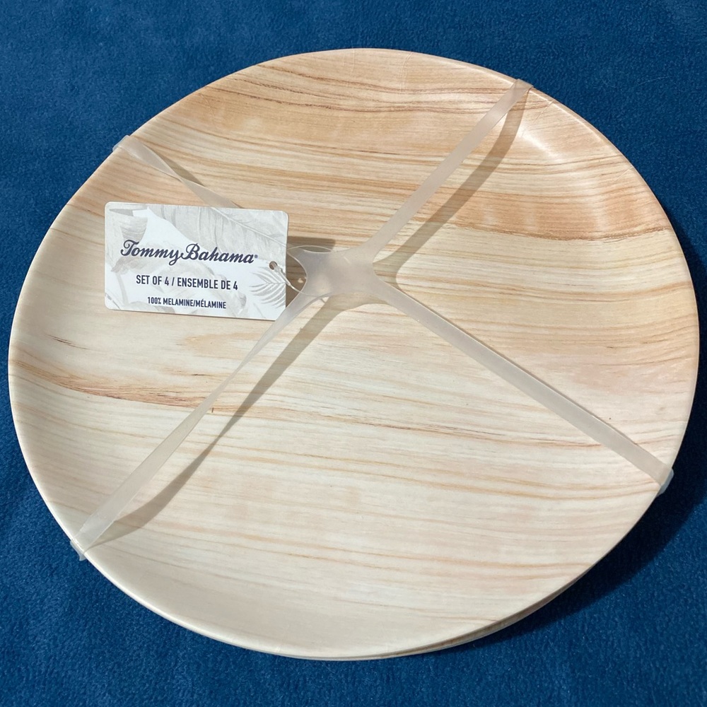 Wood Grain 9” or 11” Tommy Bahama Round 4 pc Plate Set NEW, 100% Melamine - Picture 3 of 4